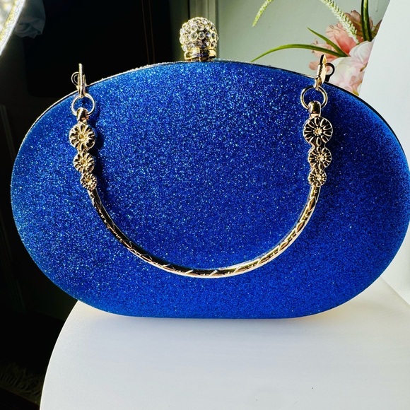 SHADES OF ROYAL BLUE CRYSTALS & PEACOCK CLUTCH BAG - Picture 10 of 10